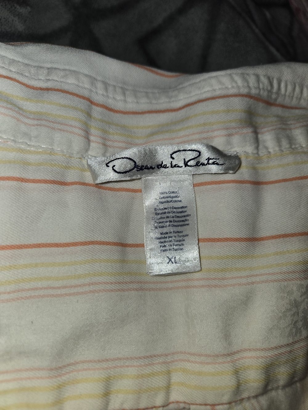 Oscar de la Renta Striped Button-Up Shirt in Cream with Peach & Yellow Stripes
